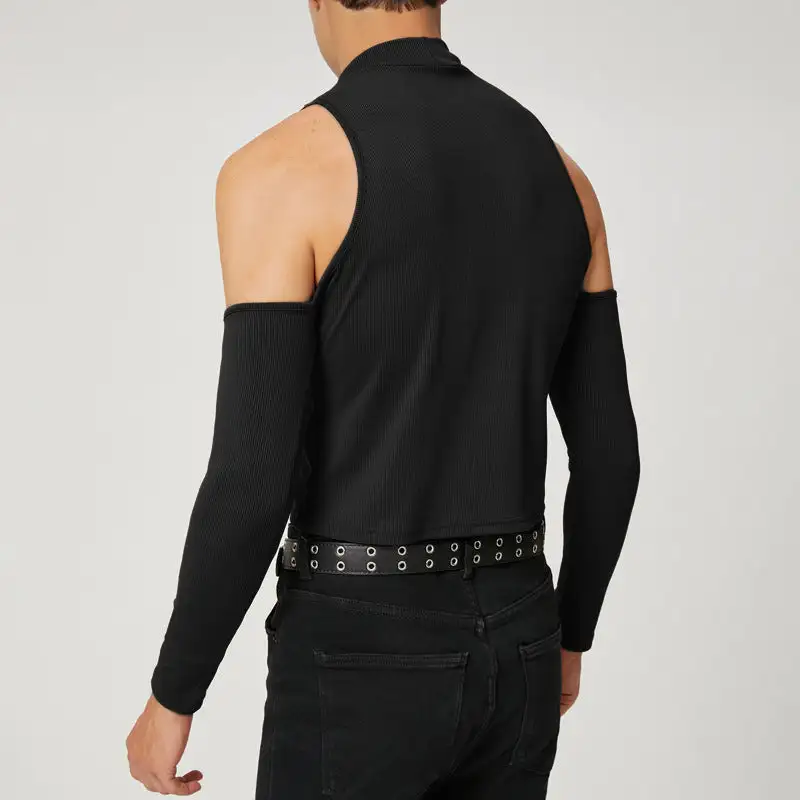 Unisex Short Ribbed Top With Removable Arm Cuffs And Shoulder-free Inserts