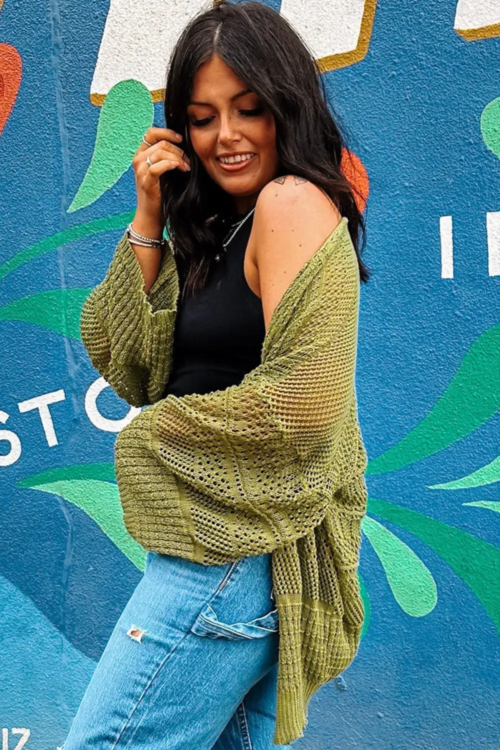Oversized Crochet Knit Open Cardigan