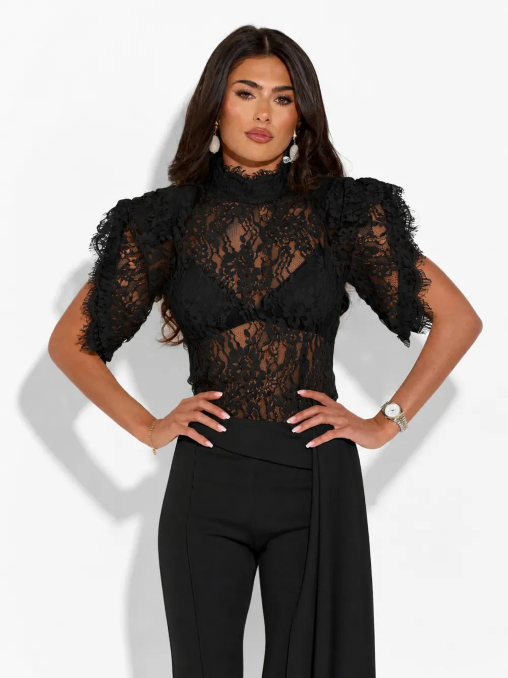 Rosalie Lace High Neck Top & Wide Leg Pants Set