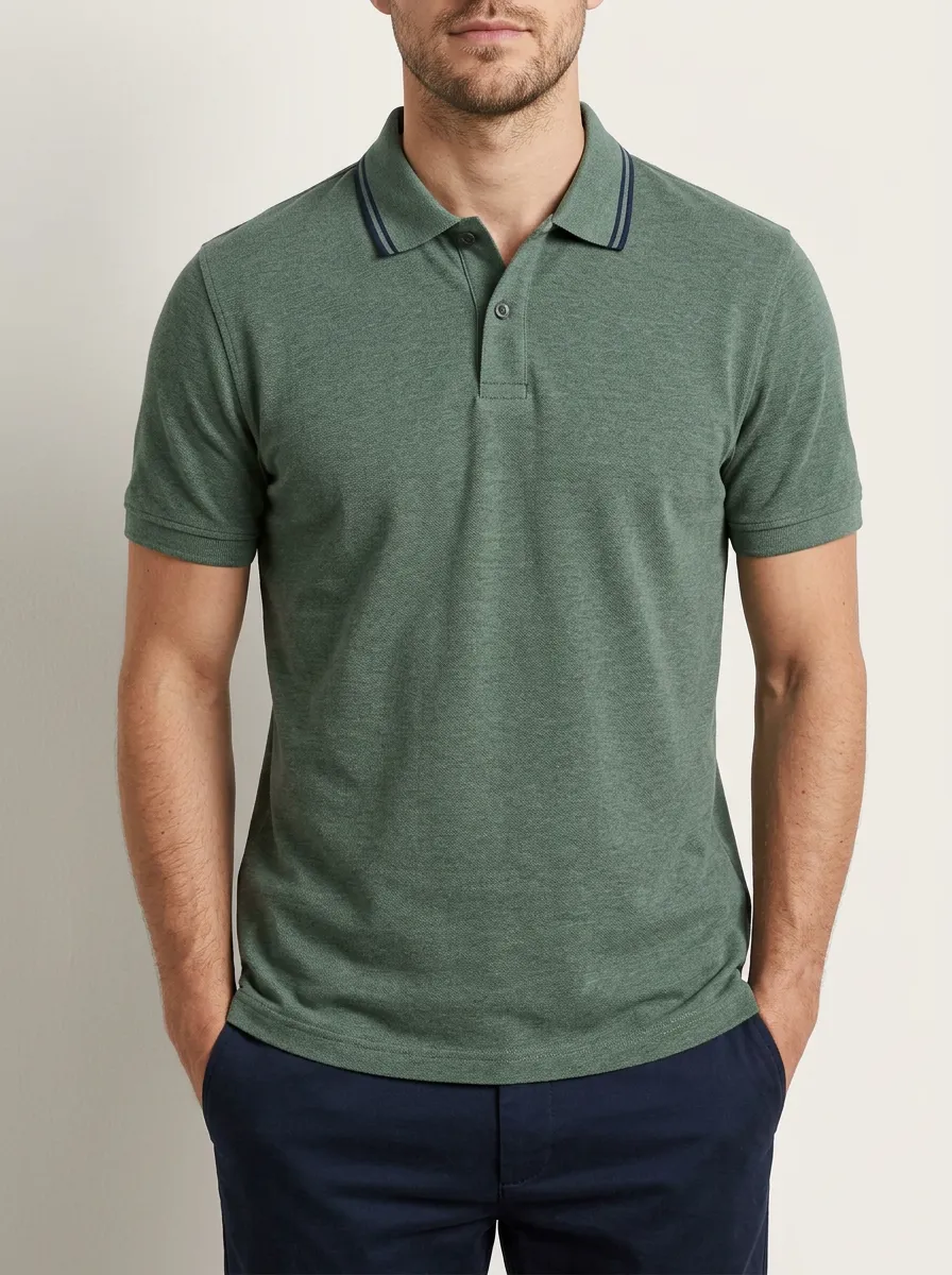 Men's Ribbed Textured Tipped-Collar Polo Shirt