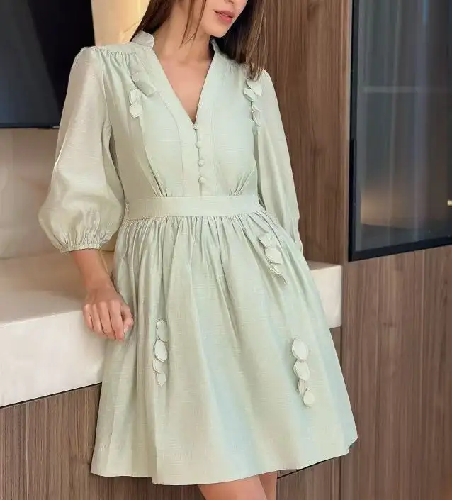Relaxed Embellished V Neck Dress