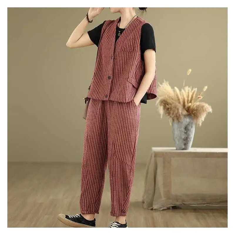 Striped Vest Harem Pants Set