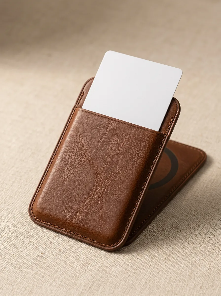 Brown Leather Magnetic Phone Card Holder