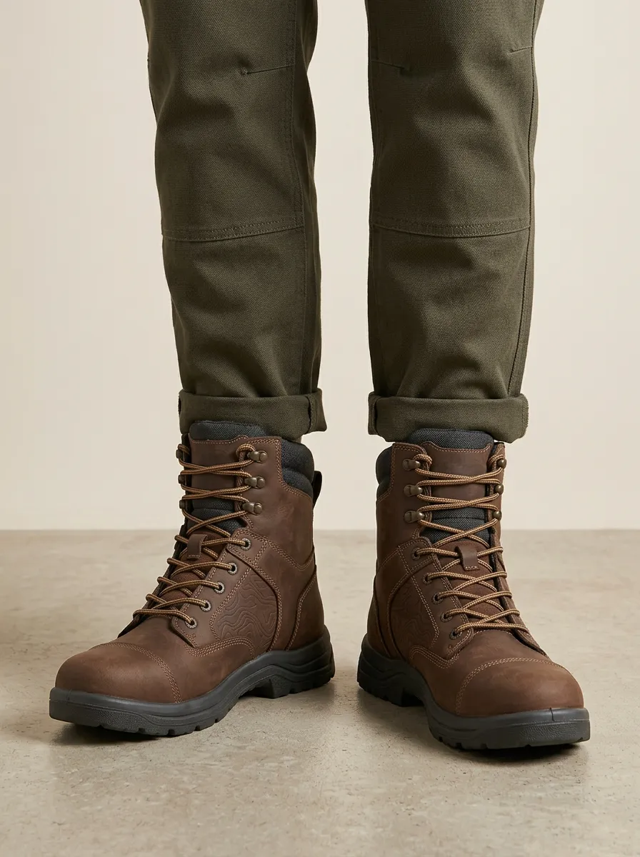 Unisex Clean-Lined Outdoor Hiking Topographic Pattern Print Work Boots