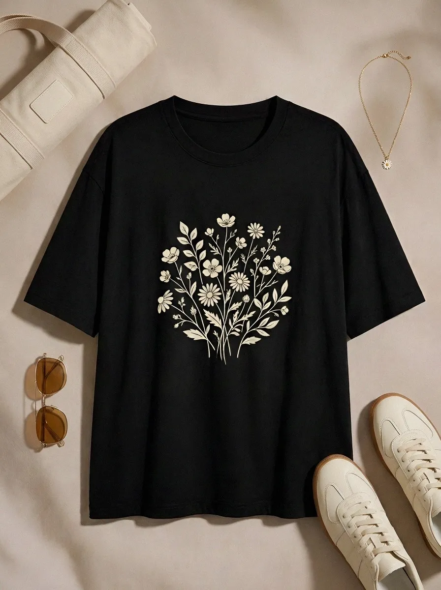 Women's Botanical Nature Lover Wildflower Bouquet Printed T-shirt