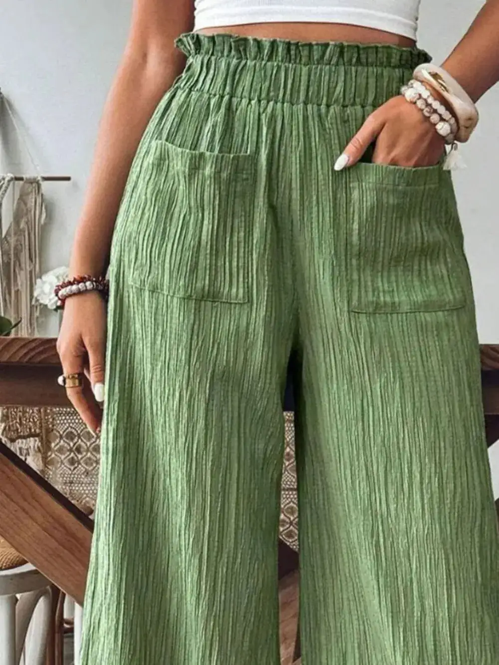 Wide Leg Pocket Detail Pants