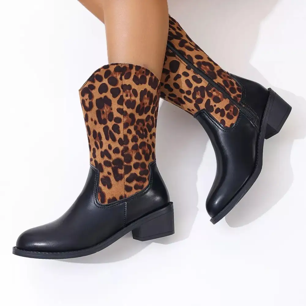 Wrap Point Toe Block Heels Boots