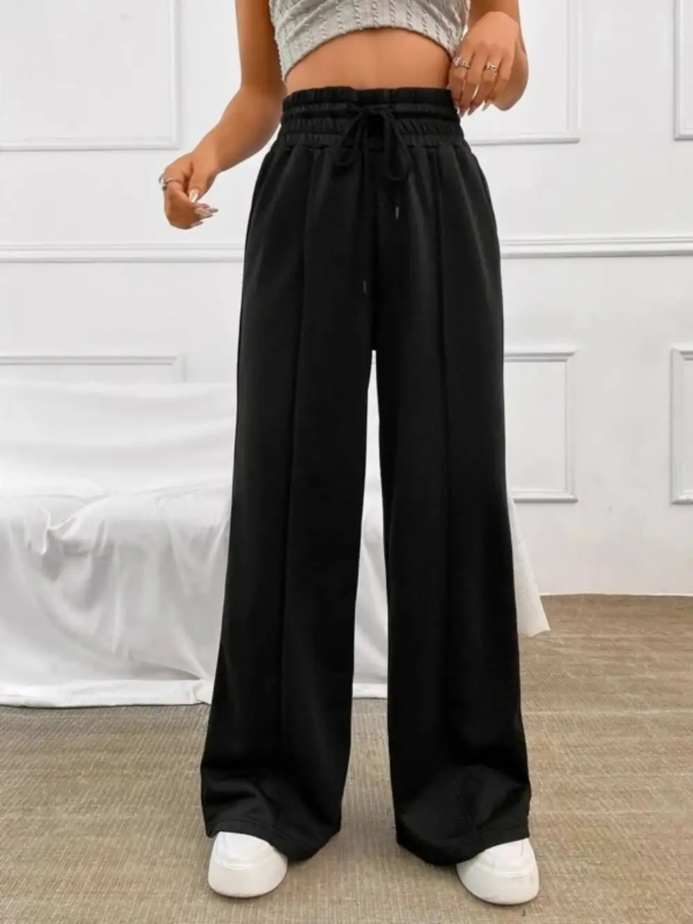 Wide Leg Drawstring Waist Pants