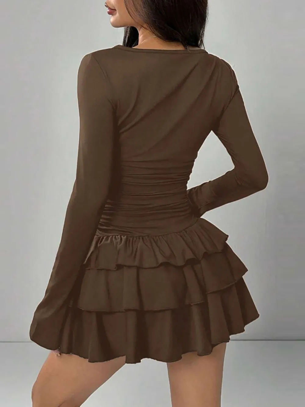 Tiered Long-Sleeve Mini Dress