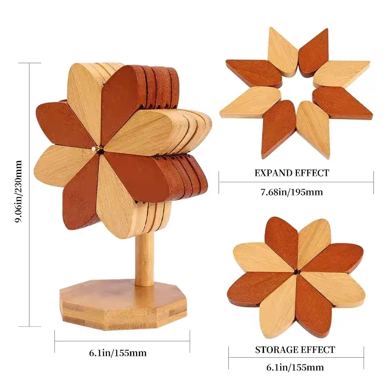 Wooden Flower Coaster Set
