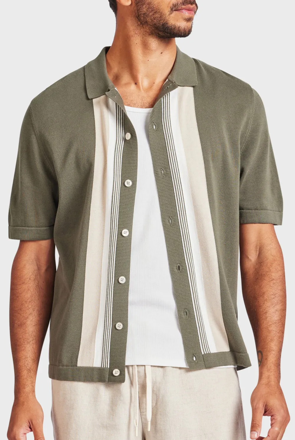 Minimalist Paneled Short Sleeve Linen Shirt