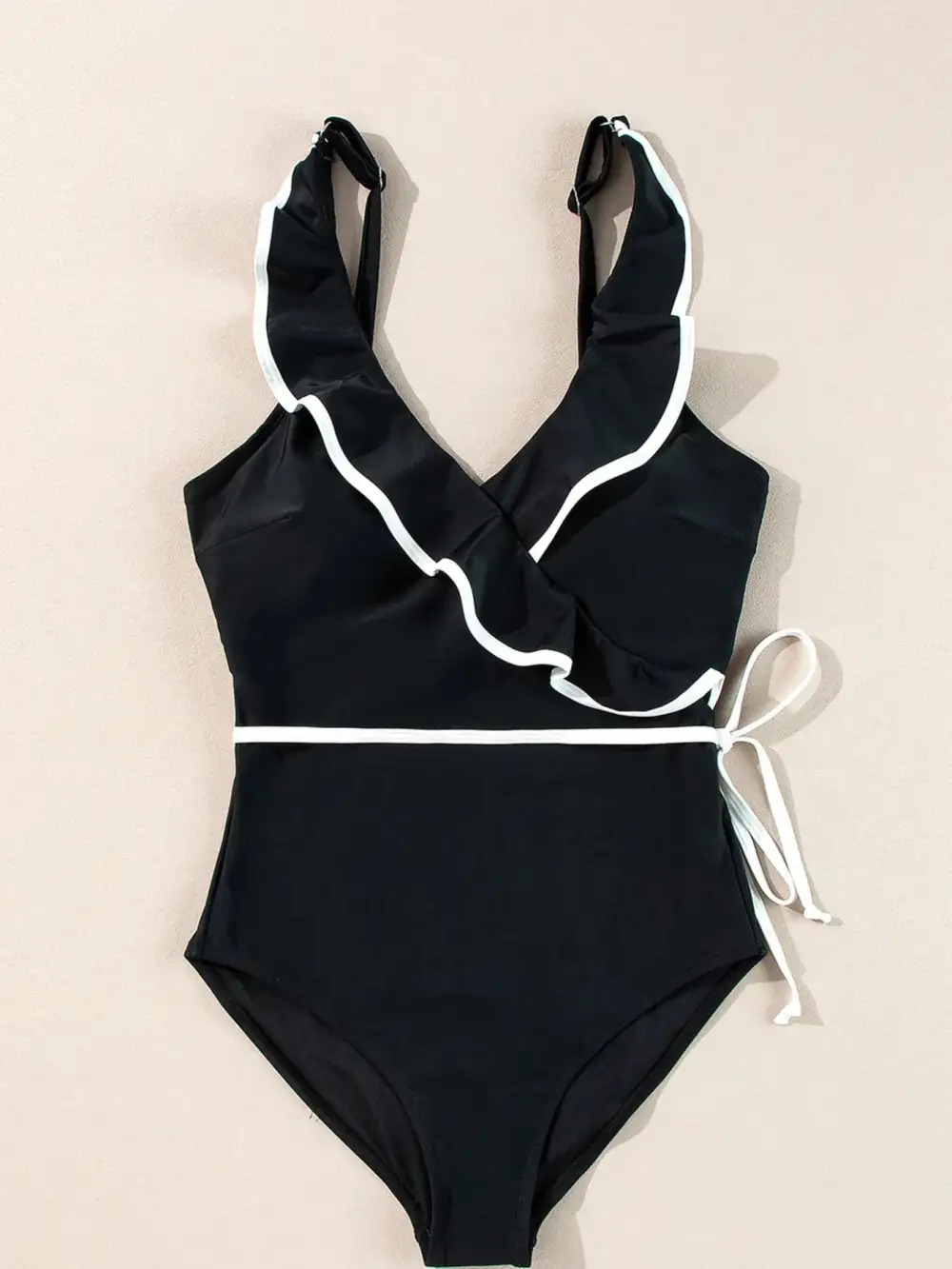 Ruffle Trim V Neck One Piece Swimsuit