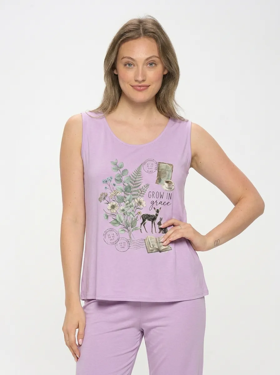 Women's Floral Deer Grow In Grace Printed Tank Top
