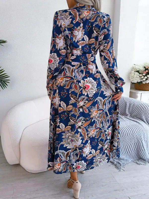 Long-Sleeve Printed Midi Dress