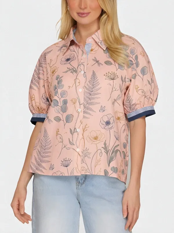 Women's Botanical Nature Lover Floral Dragonfly Printed Shirt