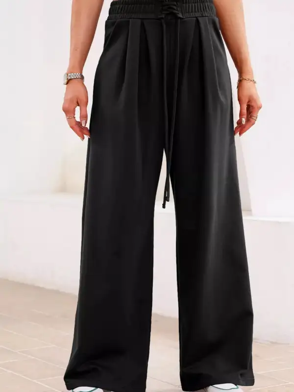 High Waist Drawstring Pocketed Pleated Casual Joggers