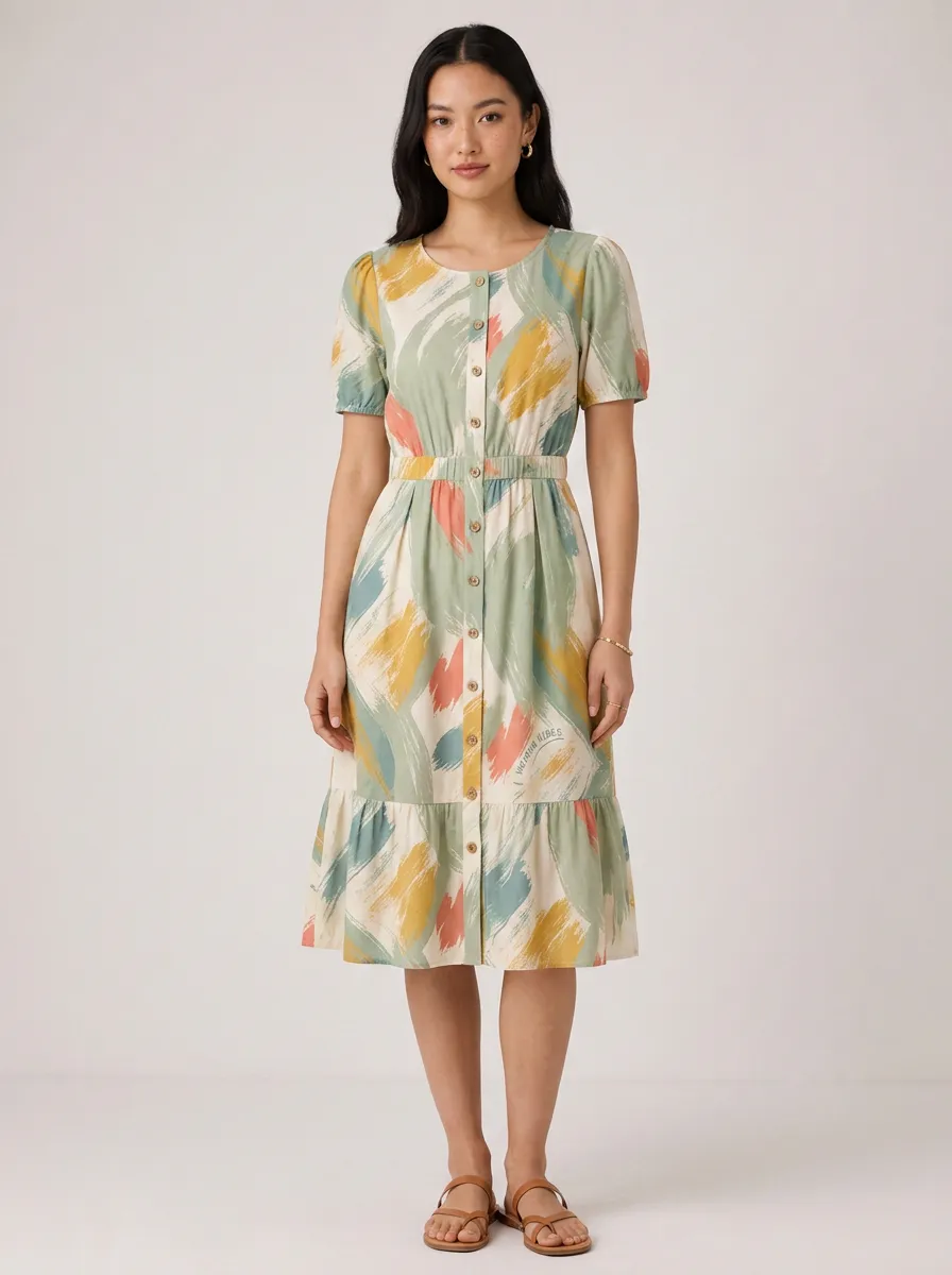 Women's Vacation Vibes Abstract Brushstroke Printed Dress