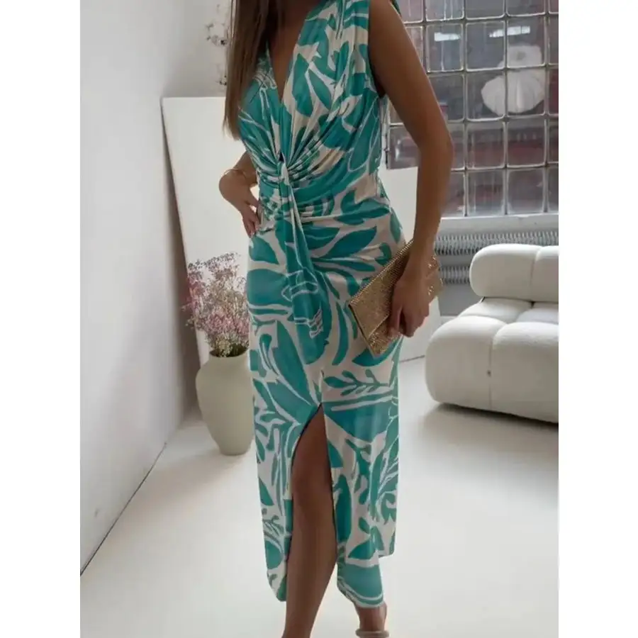 Full Size Slit V-Neck Midi Dress Plus Size