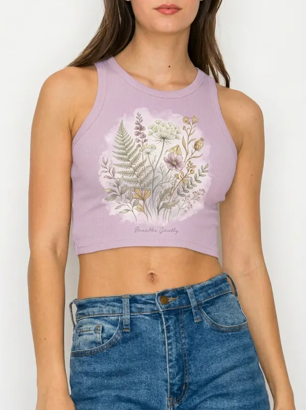 Women's Nature Lover Wildflower Breathe Gently Printed Crop Top