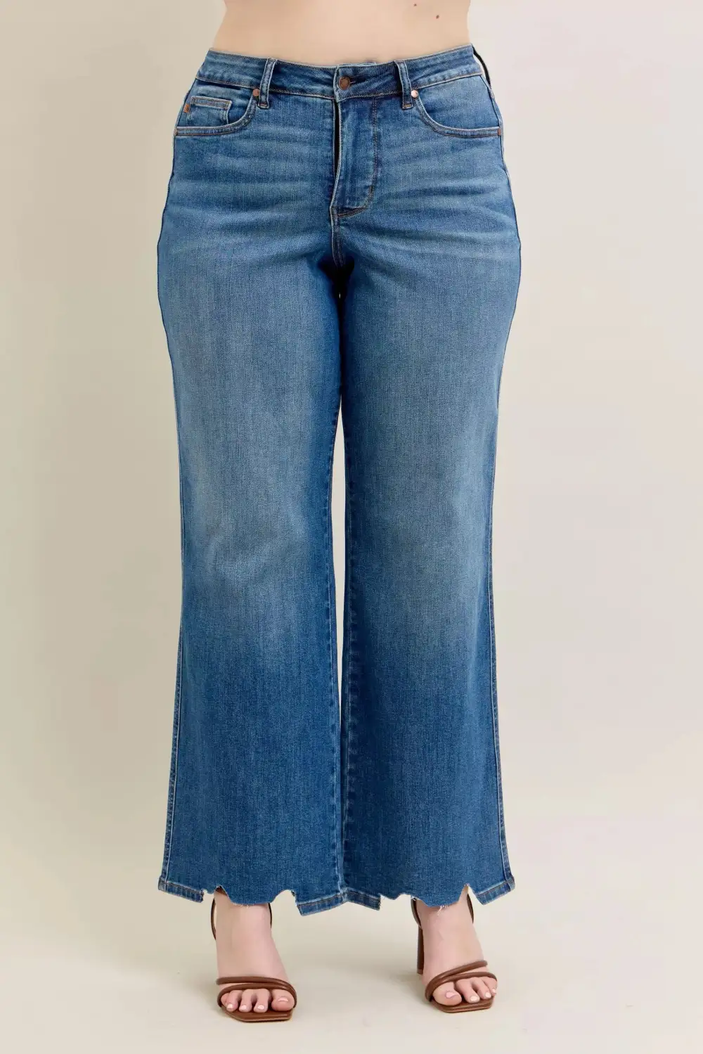 Full Size High Waist Tummy Control Chew Hem Destroy Wide Jeans Plus Size