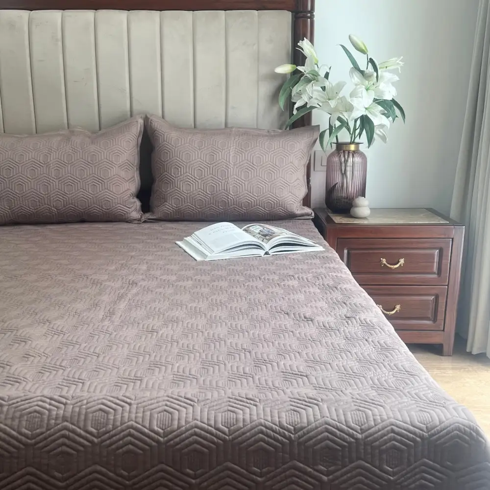 Taupe Cotton Reversible Bedspread
