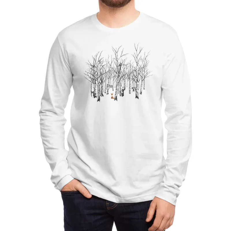 Men's Casual Artistic Forest Fox Print Long-Sleeve Tee