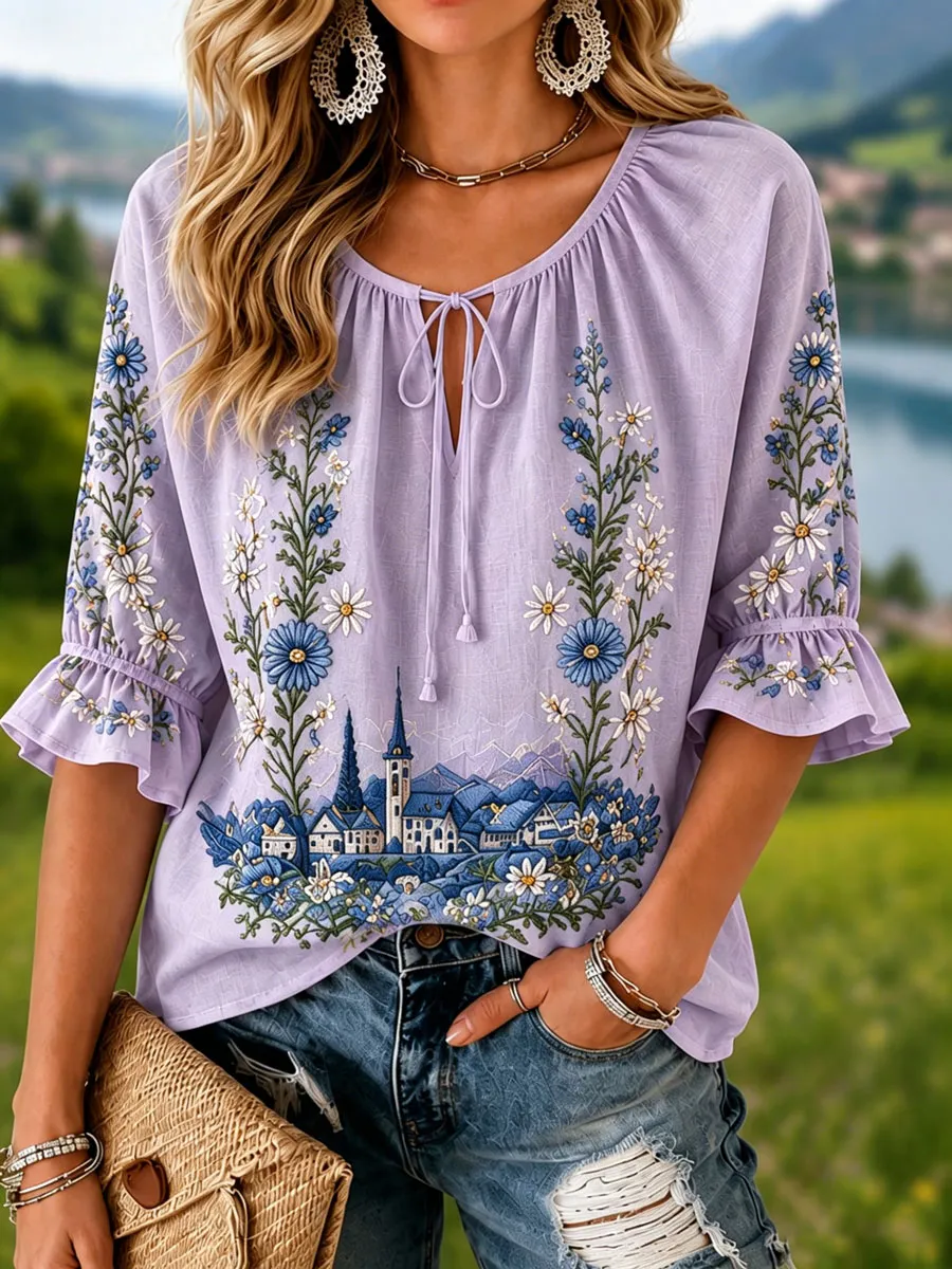 Women'S German Bavarian Style Floral Top