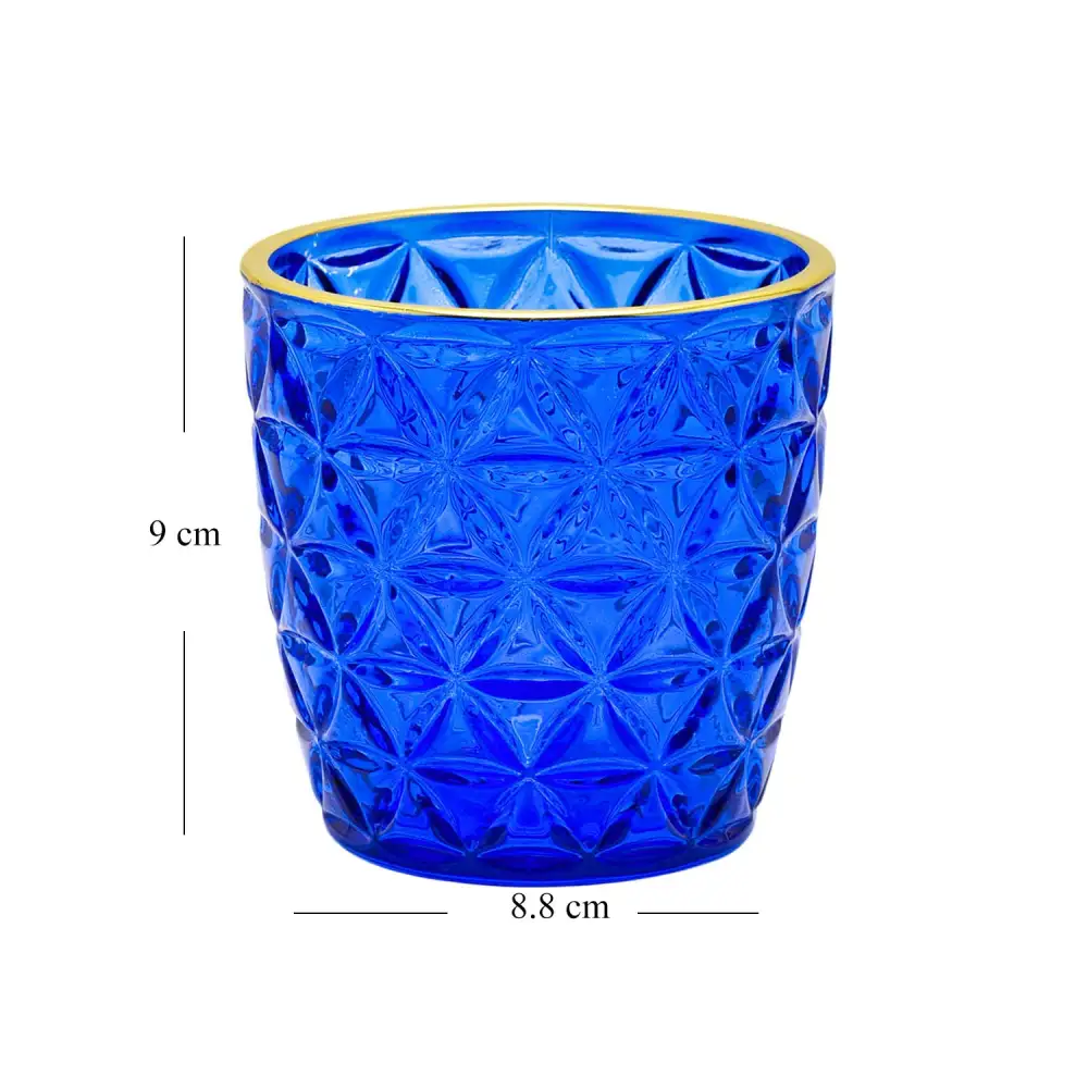 Blue Glass Votive Holder With Gold Rim