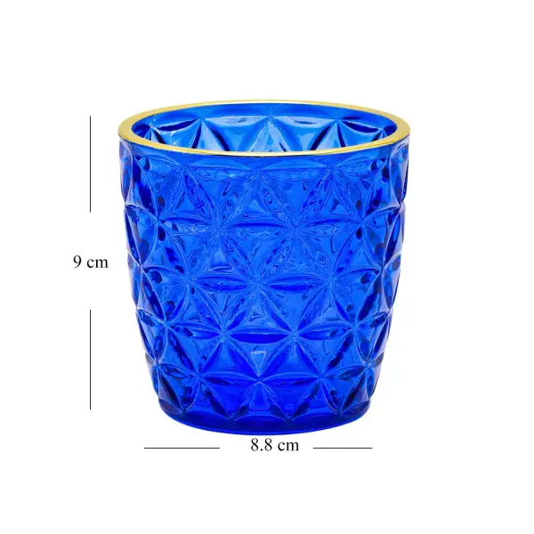 Blue Glass Votive Holder With Gold Rim