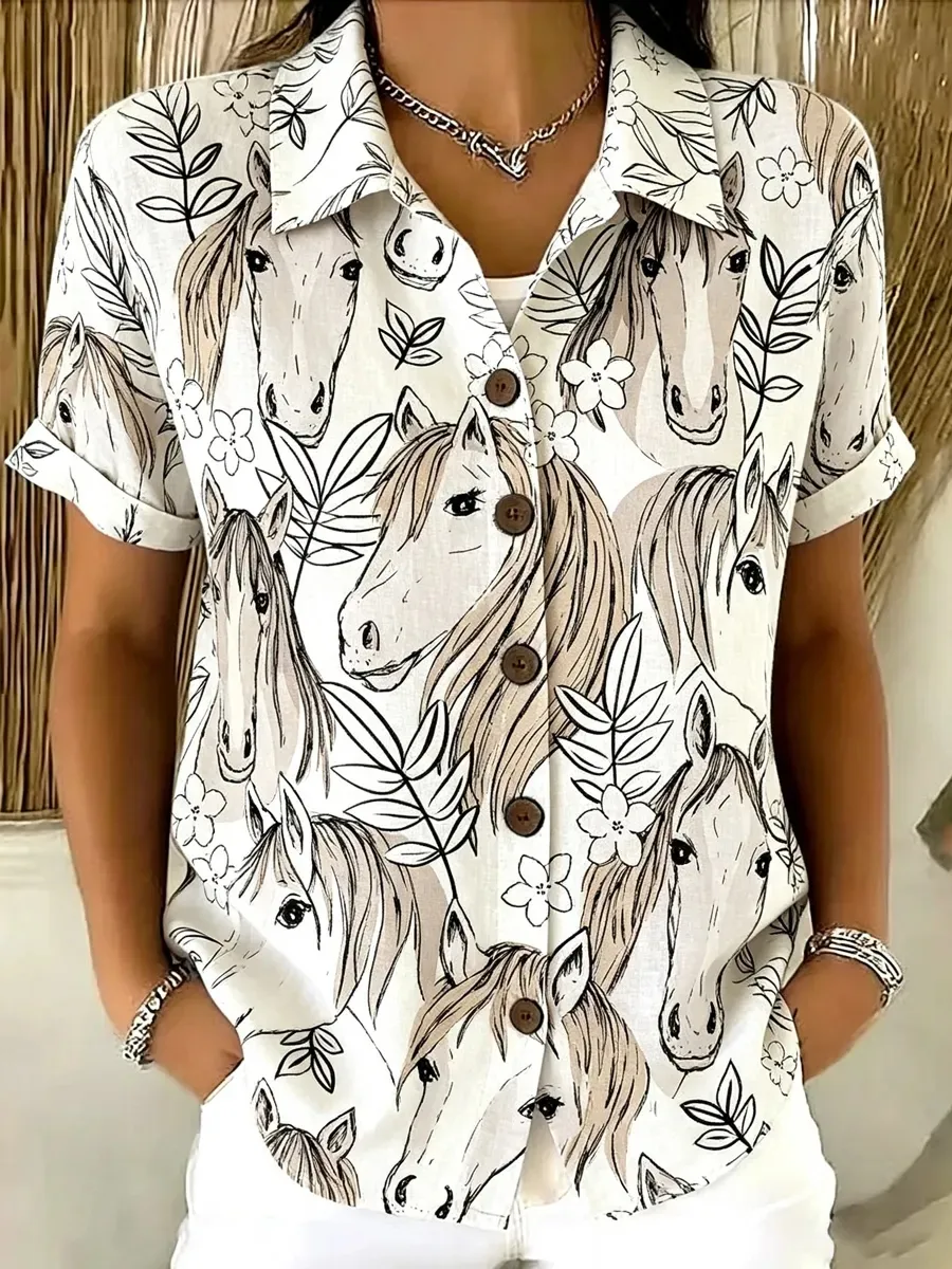 Women's Western Style Horse Printed Shirt