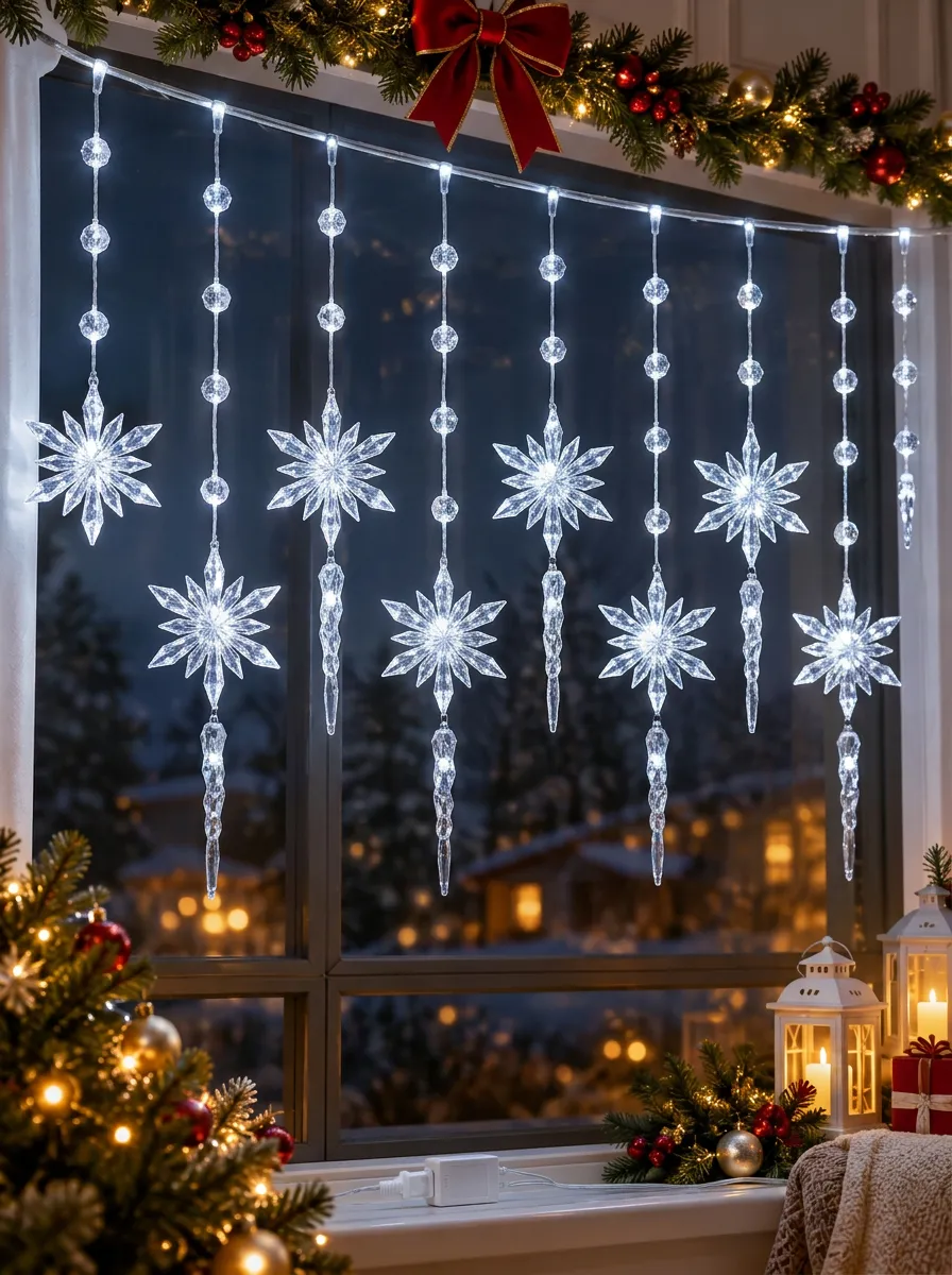 Festive Snowflake Icicle Christmas LED String Lights