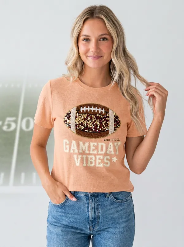 Women's Heritage Inspired Football Ball Sequin Crew Neck Graphic T-Shirt