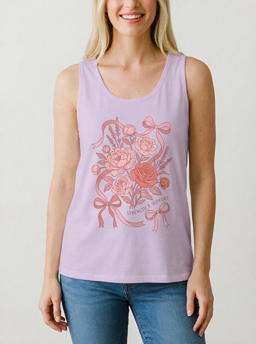 Women's Breast Cancer Awareness Floral Ribbon Printed Tank Top