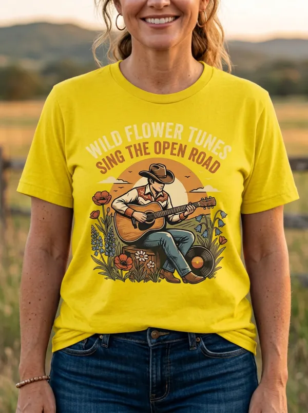 Guitar Cowboy Country Music Crewneck T-Shirt