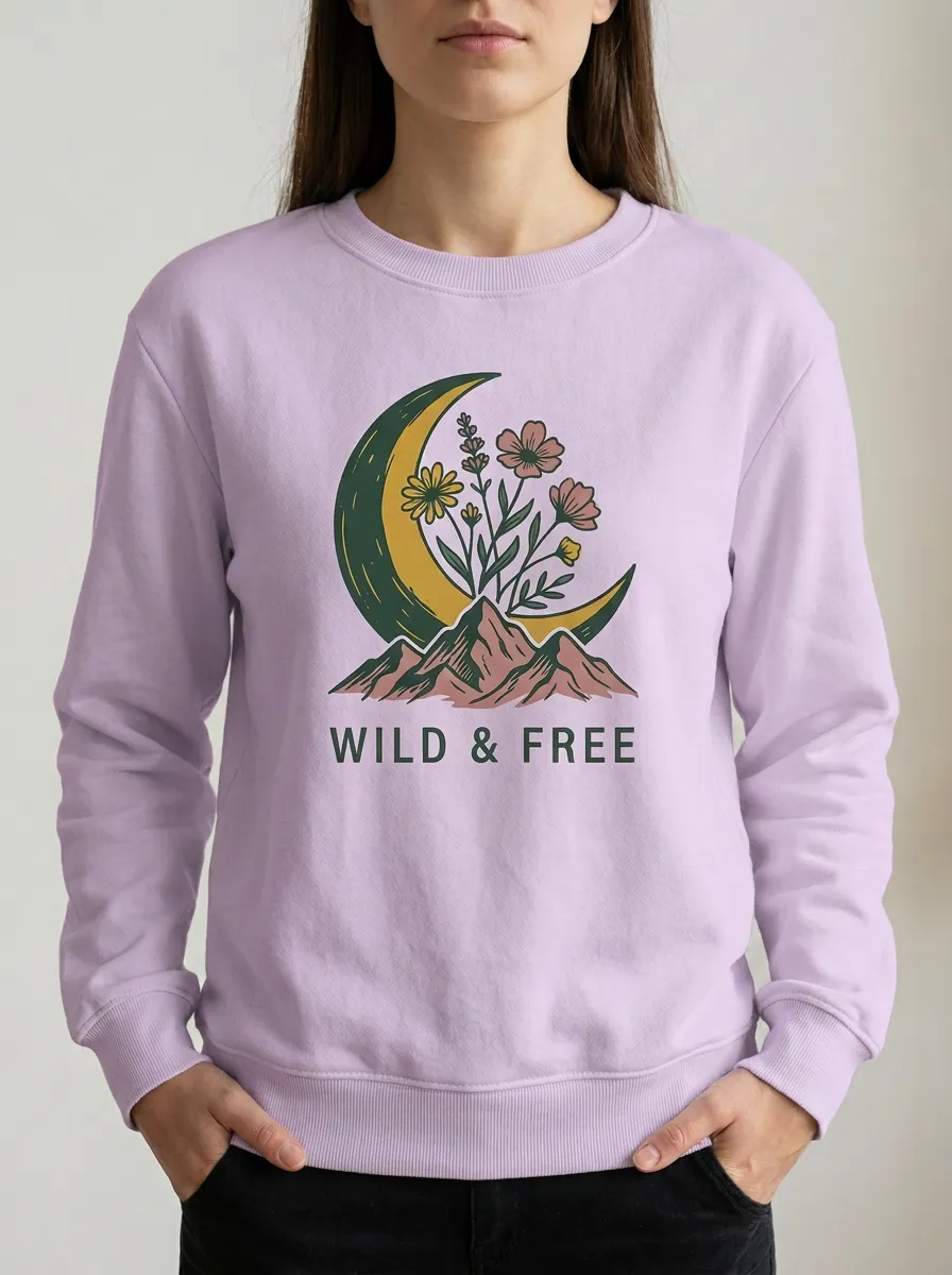 Wild And Free Nature Mountain Moon Floral Sweatshirt