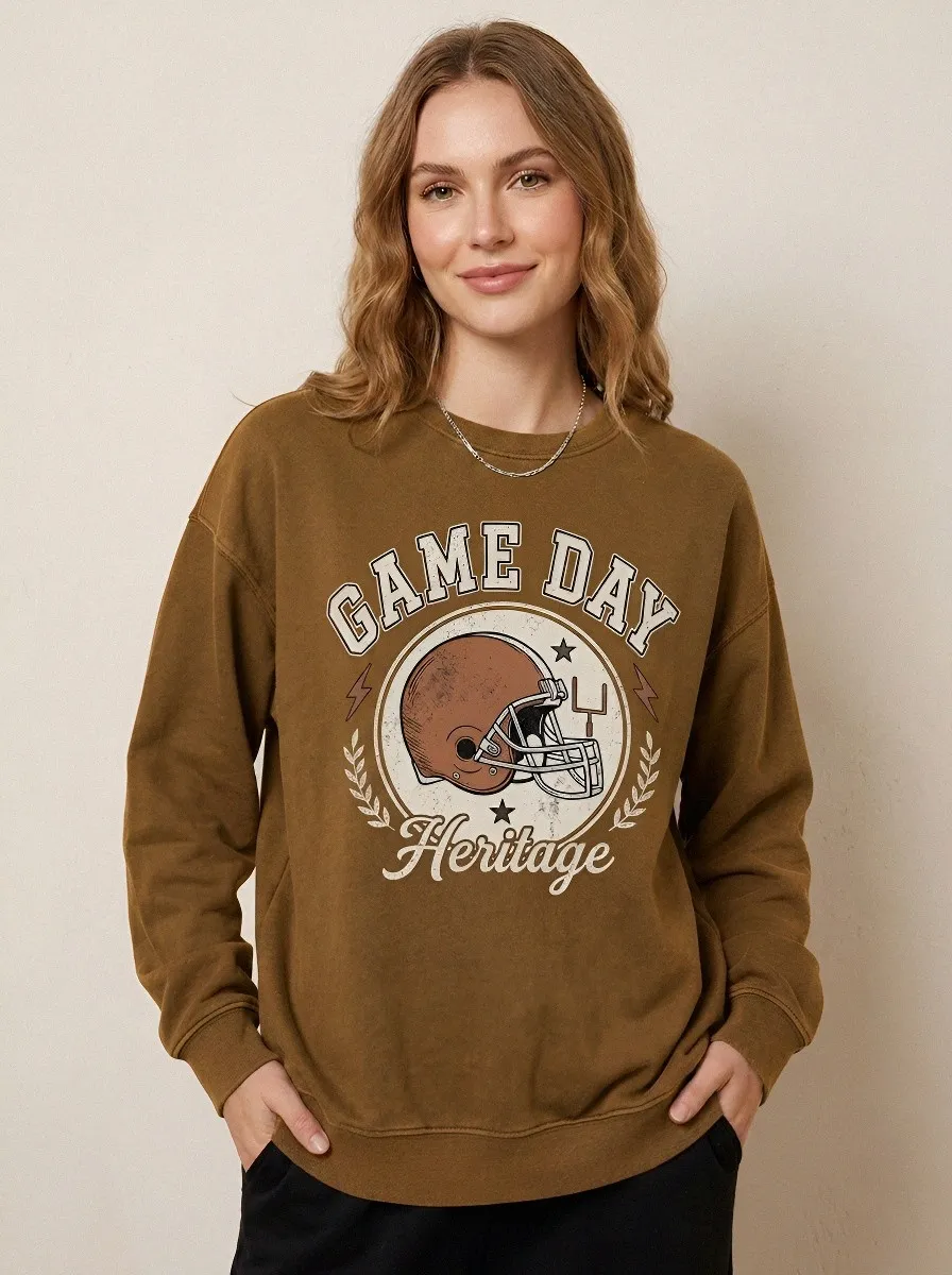 Women's Football Fan Game Day Heritage Helmet Printed Sweatshirt