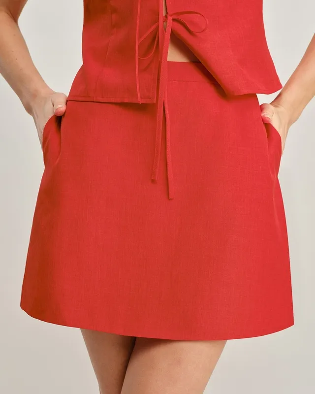 Red Pockets A Line Mini Skirt