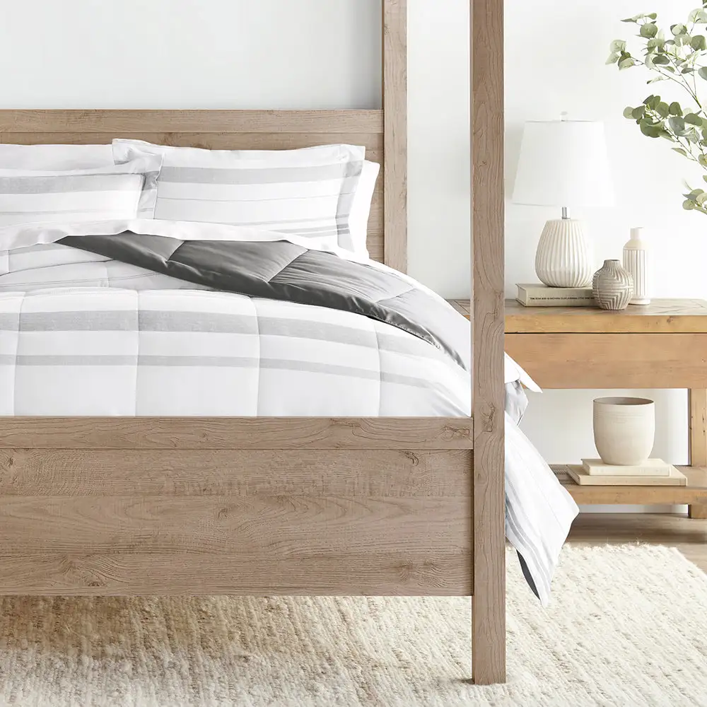 Stitched Stripe Reversible Down Alternative Comforter Set