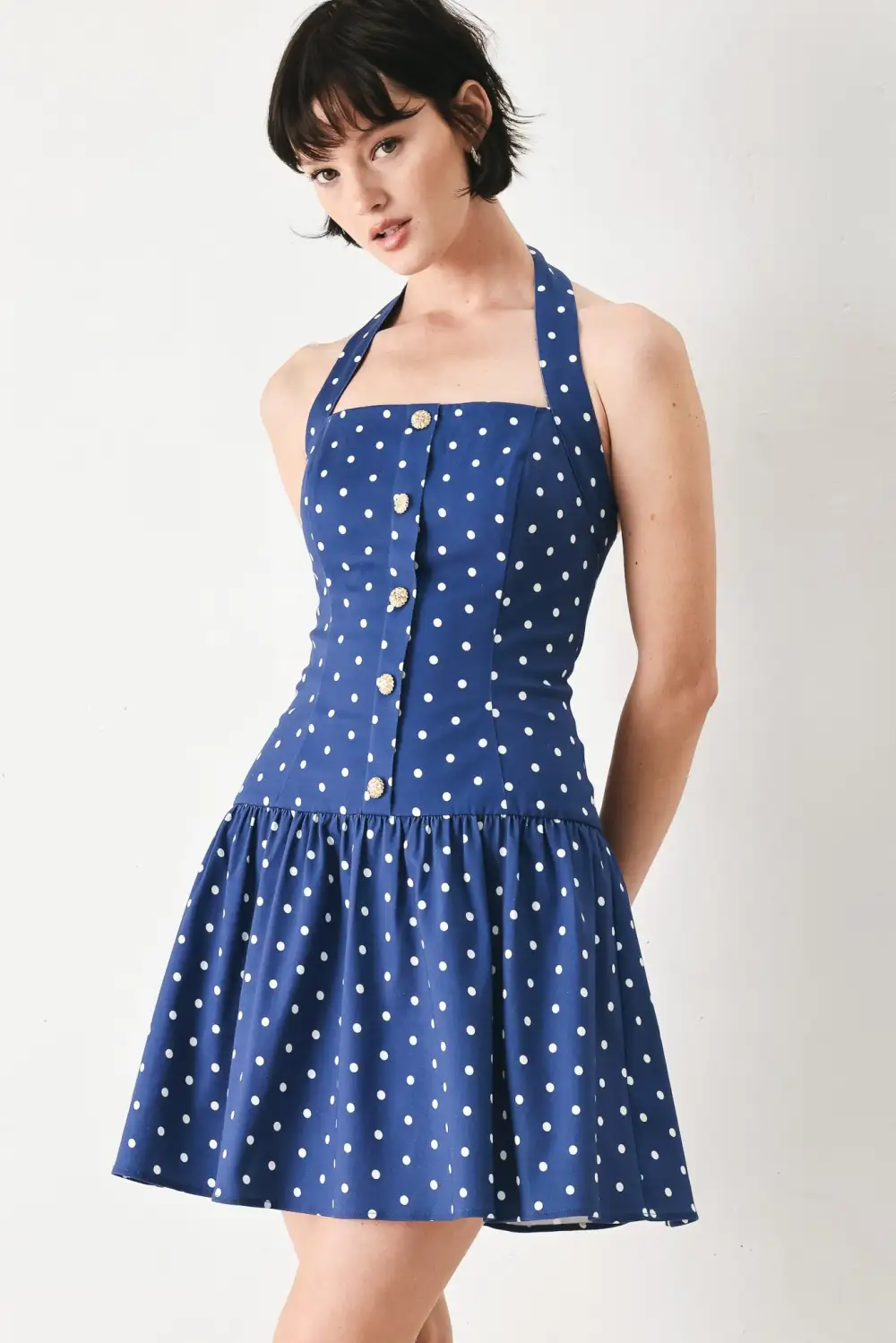 Halter Cotton Printed Mini Dress