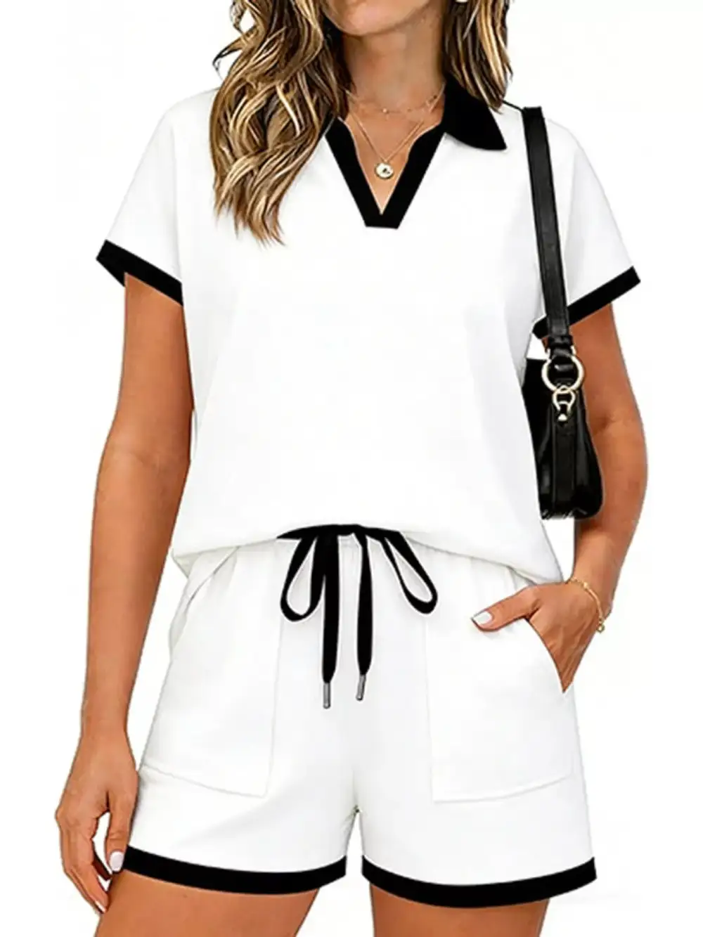 Polo Collar Short Sleeve Top Shorts Set