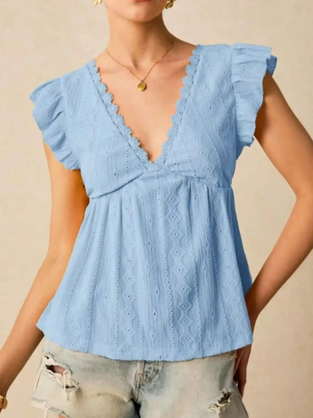 Ruffle Sleeve V Neck Blouse