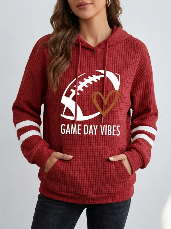 Women's Retro Gridiron Day Vibes Heart Waffle Hoodie