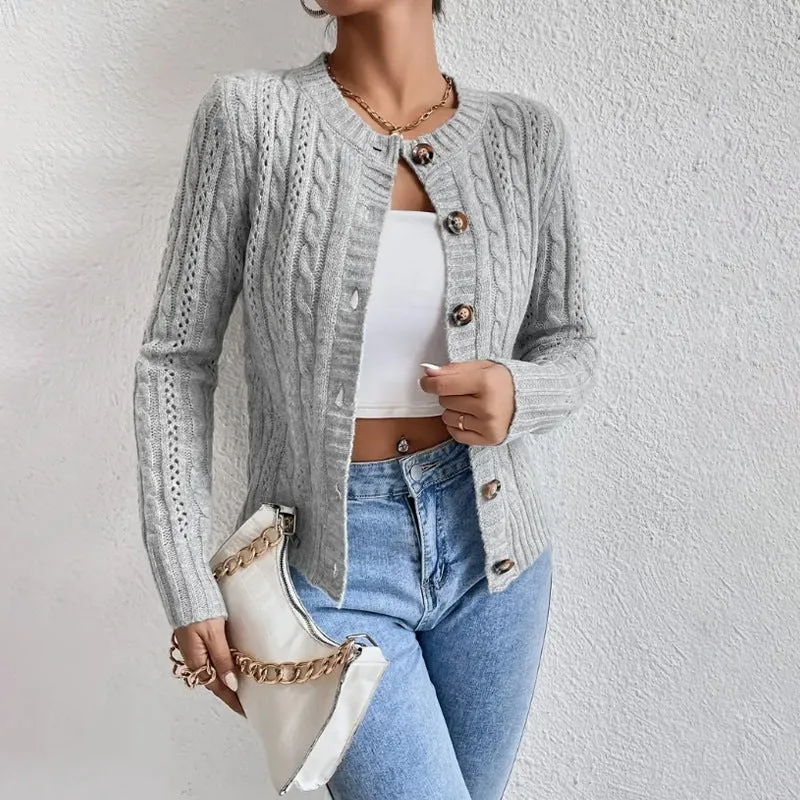 Warm Cable Knit Cardigan with Buttons