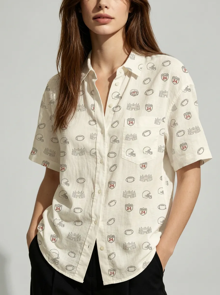 Women's American Football Fan Helmet Stadium Pattern Printed Shirt