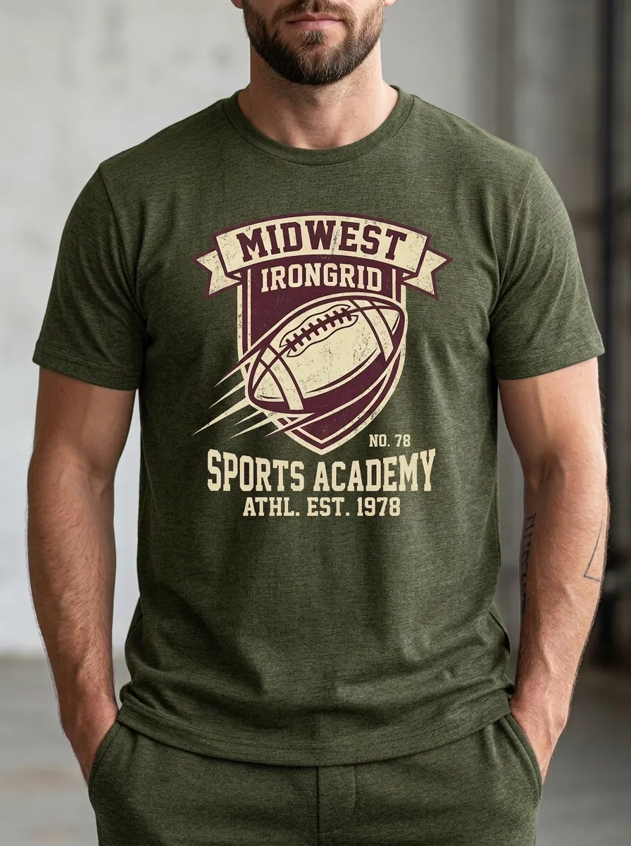 Men's Stadium Inspired Football Ball Crew Neck Graphic T-Shirt