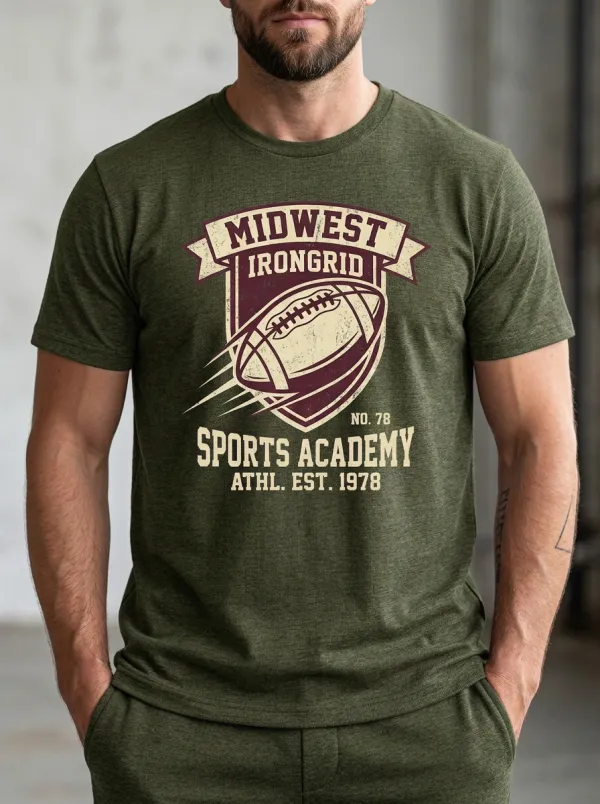 Men's Stadium Inspired Football Ball Crew Neck Graphic T-Shirt