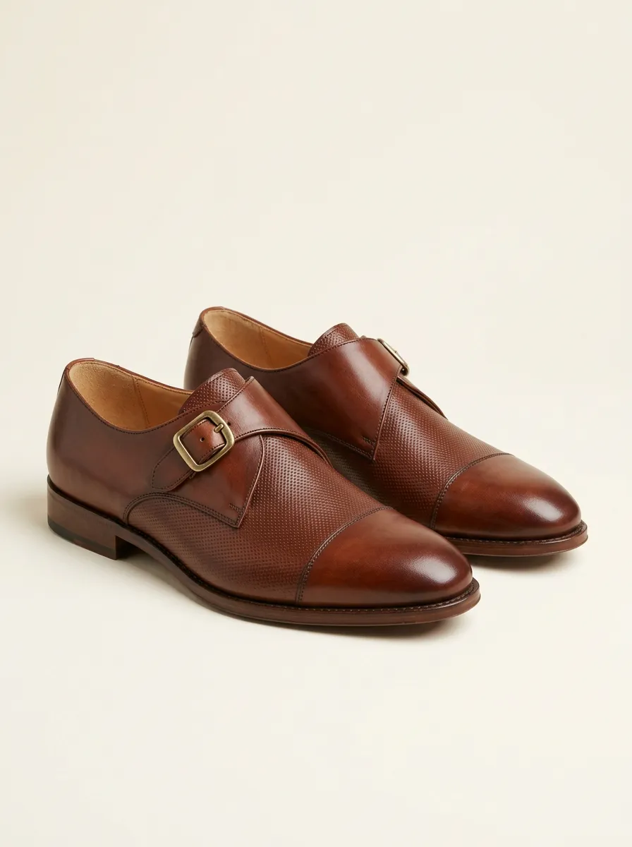 Men's Everyday Business Formal Perforated Leather Monk Strap Shoes