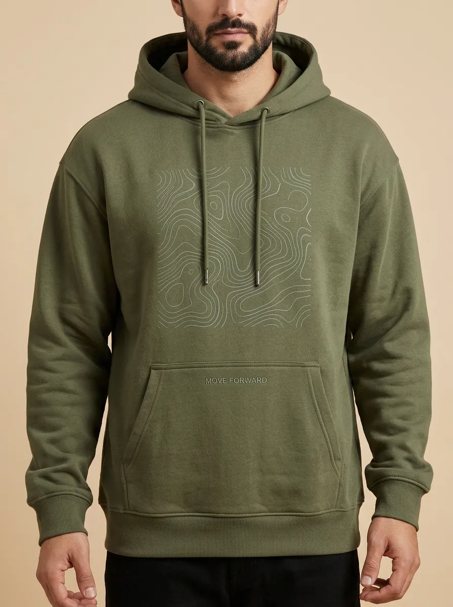 Men's Everyday Outdoor Hiking Topographic Map Print Hoodie