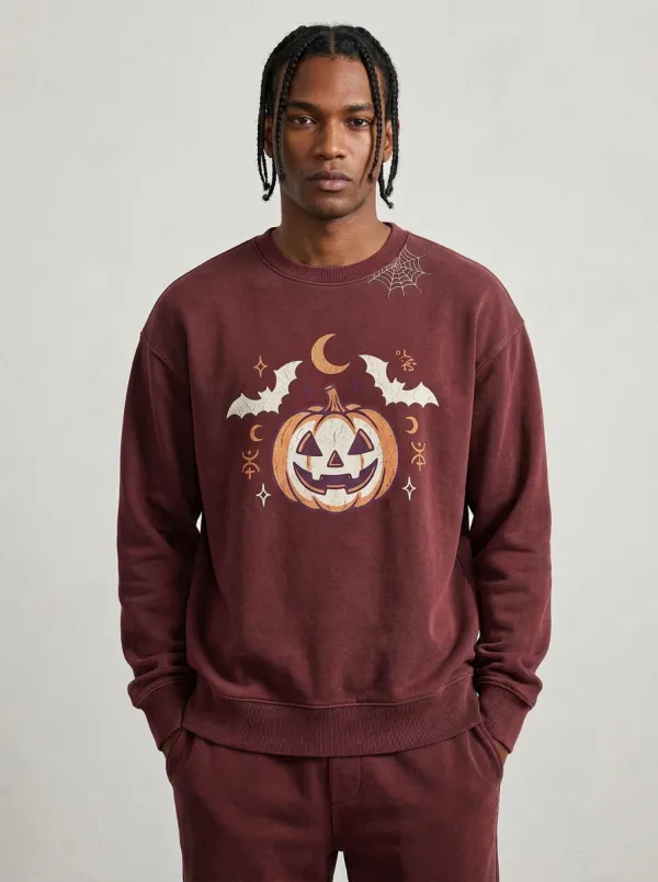 Men's Moonlit Halloween Pumpkin Bat Moon Sweatshirt