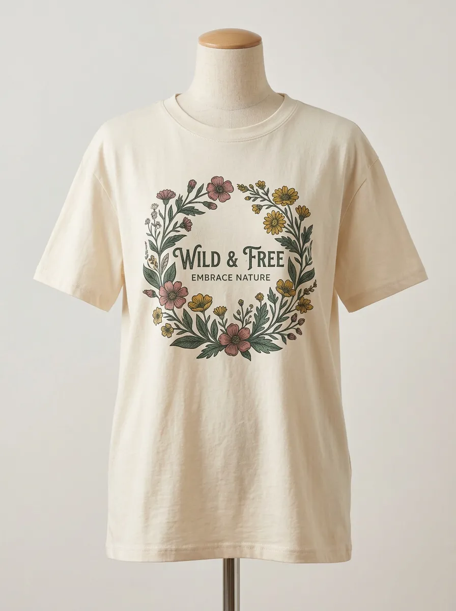Nature Lover Wild And Free Floral Wreath T-Shirt